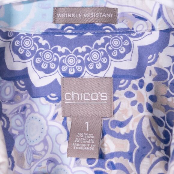 Chico's Women's Shirt Button Up Multicolor Geometric 3/4 Sleeve Blouse Top 1 M/8 - Picture 3 of 7